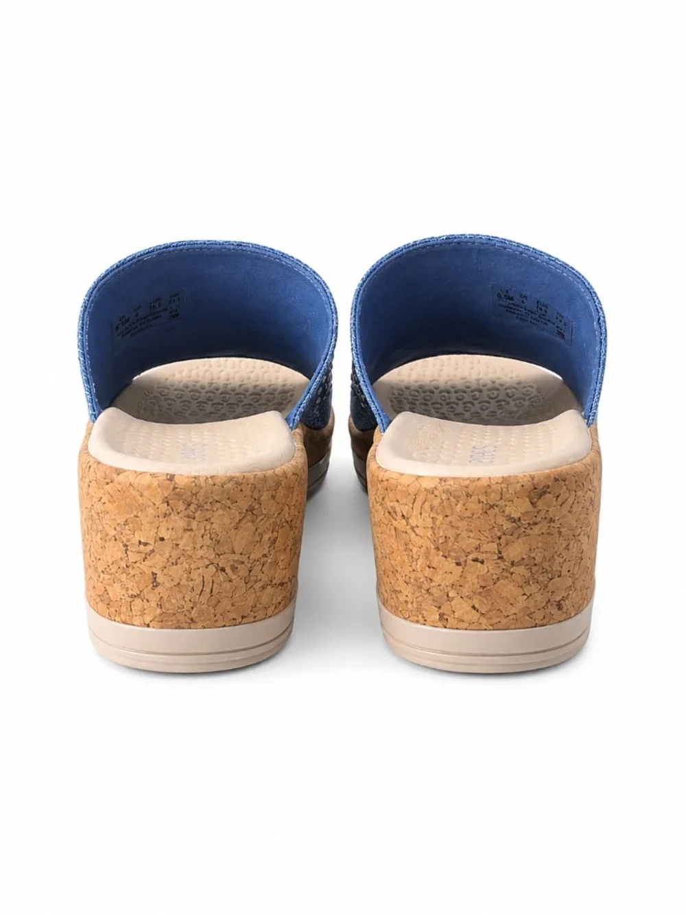 Bzees Blue Embellished Cork-Style Wedge Slide Sandals Size 6.5M